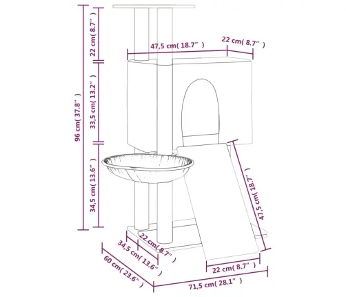 Kassimaja Sisalköitega Kraapimispuudega, Tumehall, 96 Cm