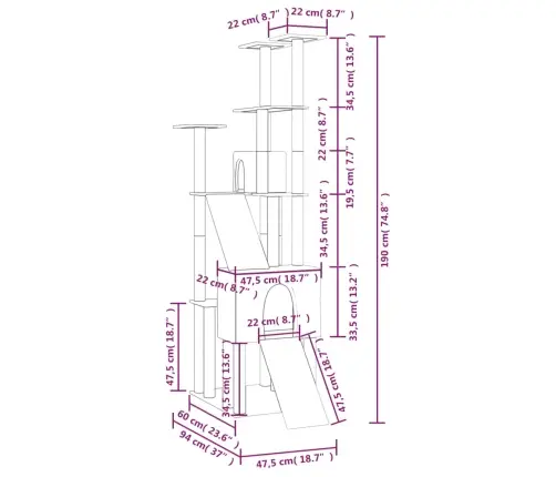 Kassimaja Sisalköitega Kraapimispuudega, Helehall, 190 Cm