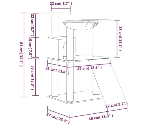 Kassimaja Sisalköitega Kraapimispuudega, Helehall, 83 Cm