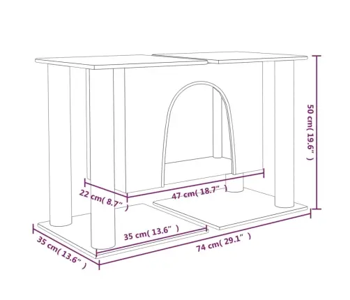 Kaķu Māja Ar Sizala Stabiem Nagu Asināšanai, 50 Cm, Pelēka Vidaxl