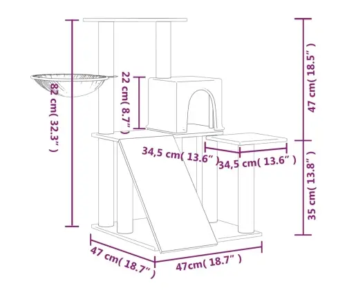 Kaķu Māja Ar Sizala Stabiem Nagu Asināšanai, 82 Cm, Pelēka Vidaxl