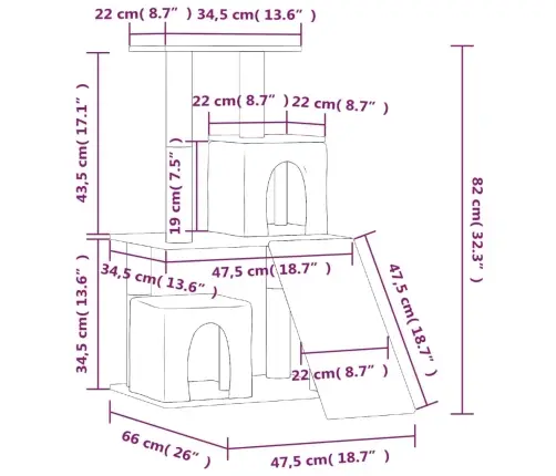 Kaķu Māja Ar Sizala Stabiem Nagu Asināšanai, 82 Cm, Pelēka Vidaxl