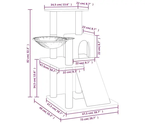 Draskyklė Katėms Su Stovais Iš Sizalio, Šviesiai Pilka, 82Cm
