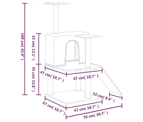 Kassimaja Sisalköitega Kraapimispuuga, Kreemjas, 109 Cm
