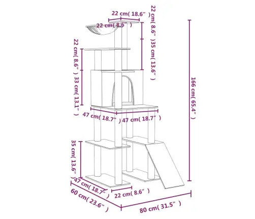 Kaķu Māja Ar Sizala Stabiem Nagu Asināšanai, 166 Cm, Krēmkrāsas Vidaxl