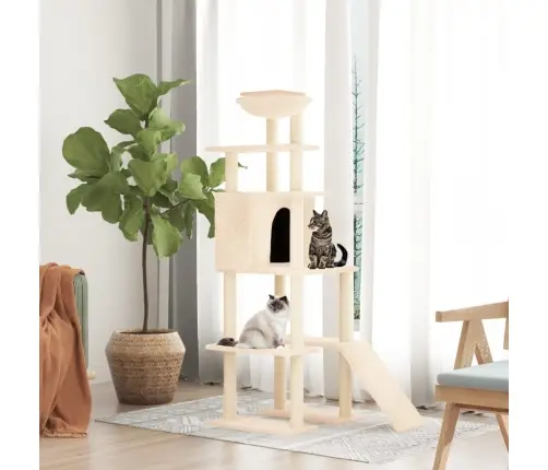 Kaķu Māja Ar Sizala Stabiem Nagu Asināšanai, 166 Cm, Krēmkrāsas Vidaxl