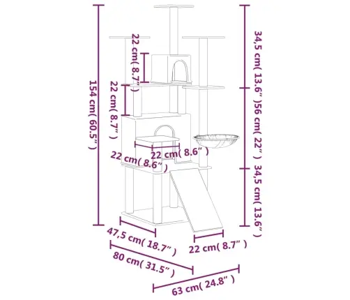 Kaķu Māja Ar Sizala Stabiem Nagu Asināšanai, 154 Cm, Pelēka Vidaxl