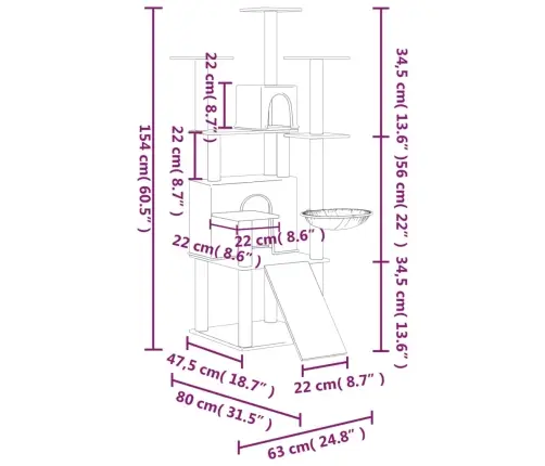 Kaķu Māja Ar Sizala Stabiem Nagu Asināšanai, 154 Cm, Pelēka Vidaxl