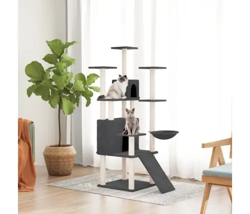 Kaķu Māja Ar Sizala Stabiem Nagu Asināšanai, 154 Cm, Pelēka Vidaxl