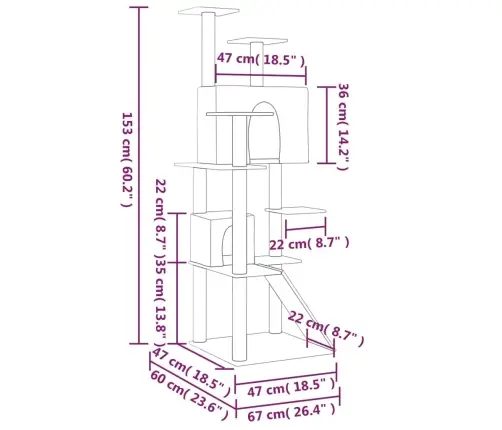 Kaķu Māja Ar Sizala Stabiem Nagu Asināšanai, 153 Cm, Pelēka Vidaxl
