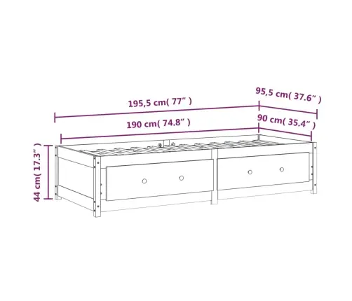 Gulta, Balta, 90X190 Cm, Vienvietīga, Priedes Masīvkoks Vidaxl