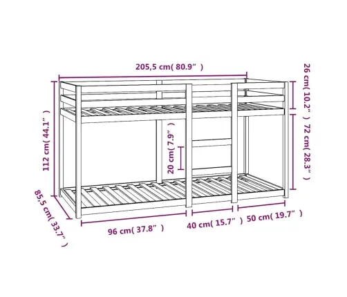 Divstāvu Gulta, 80X200 Cm, Priedes Masīvkoks Vidaxl