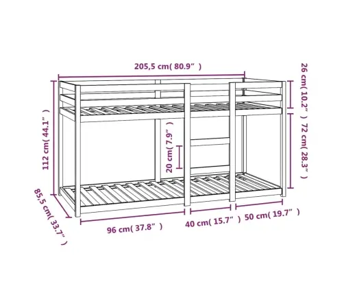 Narivoodi, Valge, 80 X 200 cm Männipuit