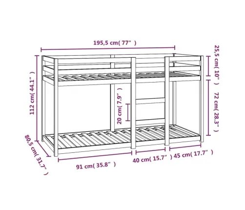 Narivoodi, Valge, 75 X 190 cm Männipuit