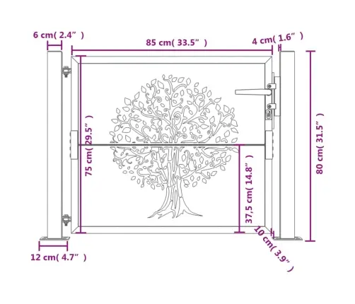 Dārza Vārti, Antracītpelēki, 105X80 Cm, Tērauds, Koka Dizains Vidaxl