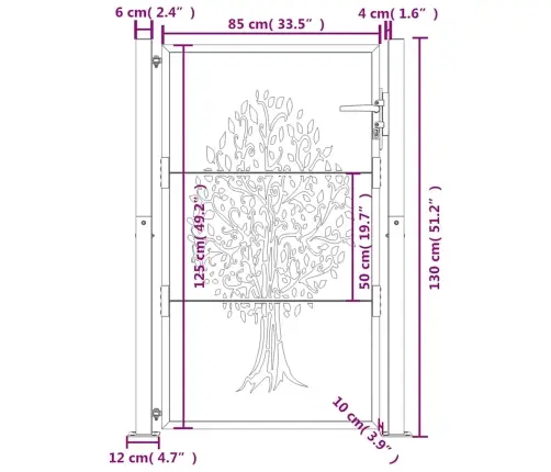 Aiavärav 100 X 125 Cm Corten Terasest, Puudisainiga