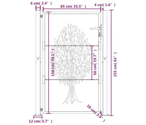Dārza Vārti, 105X155 Cm, Tērauds Ar Rūsas Efektu, Koka Dizains Vidaxl