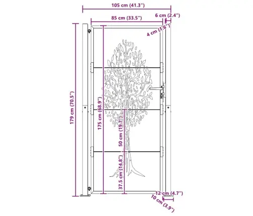 Dārza Vārti, 105X180 Cm, Tērauds Ar Rūsas Efektu, Koka Dizains Vidaxl
