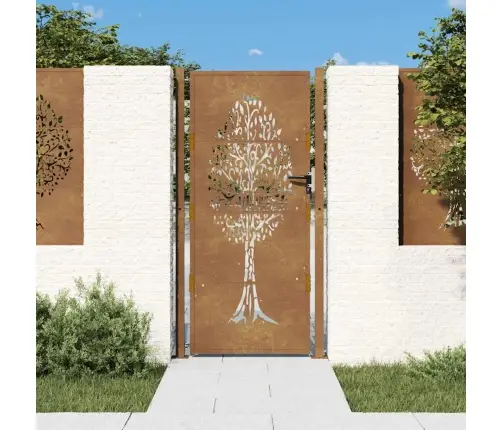 Dārza Vārti, 105X180 Cm, Tērauds Ar Rūsas Efektu, Koka Dizains Vidaxl