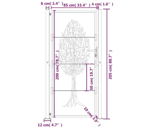 Dārza Vārti, 105X205 Cm, Tērauds Ar Rūsas Efektu, Koka Dizains Vidaxl