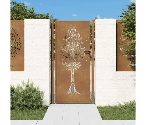 Dārza Vārti, 105X205 Cm, Tērauds Ar Rūsas Efektu, Koka Dizains Vidaxl