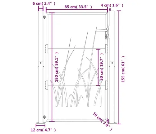 Dārza Vārti, Antracītpelēki, 105X155 Cm, Tērauds, Zāles Dizains Vidaxl