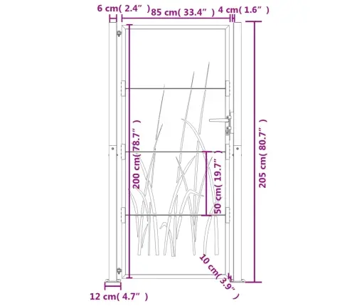 Dārza Vārti, Antracītpelēki, 105X205 Cm, Tērauds, Zāles Dizains Vidaxl
