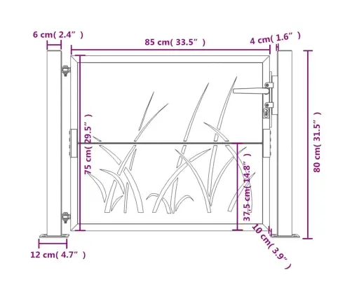 Dārza Vārti, 105X80 Cm, Tērauds Ar Rūsas Efektu, Zāles Dizains Vidaxl