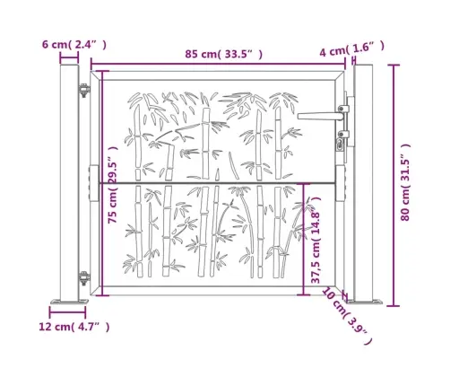 Dārza Vārti, Antracītpelēki, 105X80Cm, Tērauds, Bambusa Dizains Vidaxl