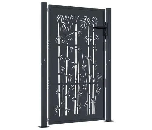 Dārza Vārti, Pelēki, 105X130 Cm, Tērauds, Bambusa Dizains Vidaxl
