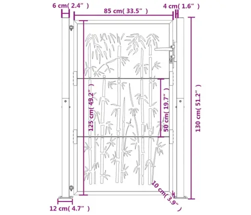 Dārza Vārti, Pelēki, 105X130 Cm, Tērauds, Bambusa Dizains Vidaxl