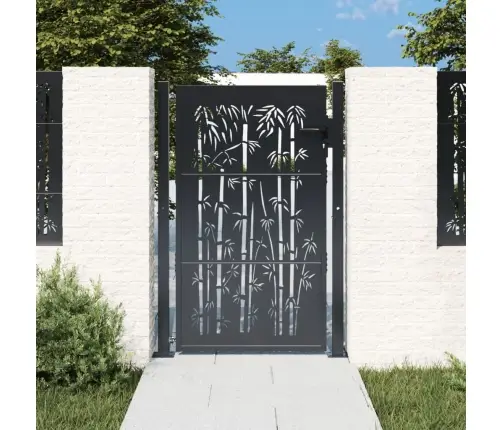 Dārza Vārti, Pelēki, 105X130 Cm, Tērauds, Bambusa Dizains Vidaxl