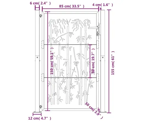 Sodo Vartai, Antracito Spalvos, 100X150 cm Plienas, Bambuko Dizainas