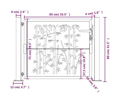 Dārza Vārti, 105X80 Cm, Tērauds, Rūsas Efekts, Bambusa Dizains Vidaxl