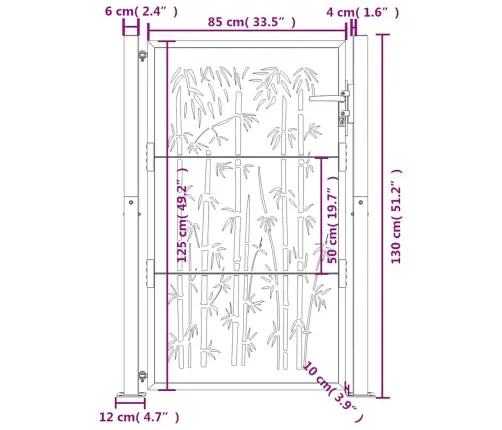 Dārza Vārti, 105X130 Cm, Tērauds, Rūsas Efekts, Bambusa Dizains Vidaxl