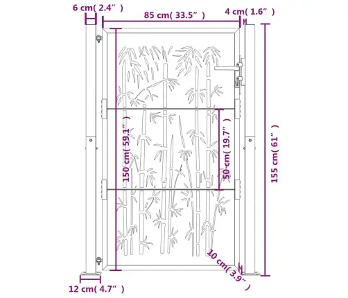 Dārza Vārti, 105X155 Cm, Tērauds, Rūsas Efekts, Bambusa Dizains Vidaxl