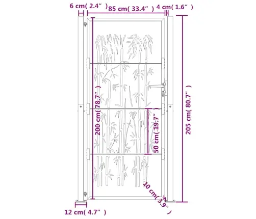 Dārza Vārti, 105X205 Cm, Tērauds, Rūsas Efekts, Bambusa Dizains Vidaxl