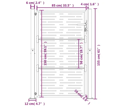 Dārza Vārti, Antracītpelēki, 105X155 Cm, Tērauds Vidaxl