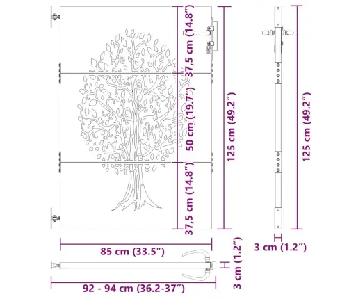 Sodo Vartai, 85X125cm Corten Plienas, Medžio Dizaino
