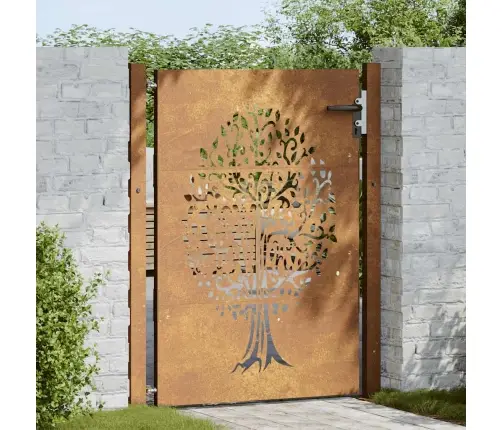 Dārza Vārti, 105X130 Cm, Tērauds Ar Rūsas Efektu, Koka Dizains Vidaxl