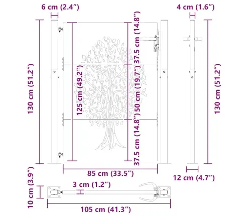Dārza Vārti, 105X130 Cm, Tērauds Ar Rūsas Efektu, Koka Dizains Vidaxl