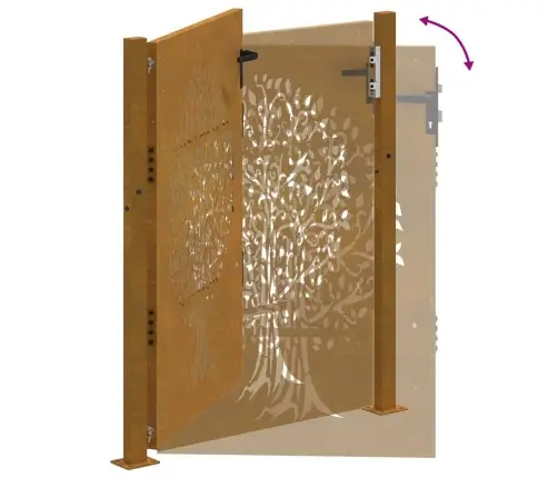 Dārza Vārti, 105X130 Cm, Tērauds Ar Rūsas Efektu, Koka Dizains Vidaxl