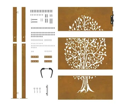 Dārza Vārti, 105X130 Cm, Tērauds Ar Rūsas Efektu, Koka Dizains Vidaxl