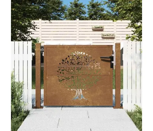 Dārza Vārti, 105X130 Cm, Tērauds Ar Rūsas Efektu, Koka Dizains Vidaxl