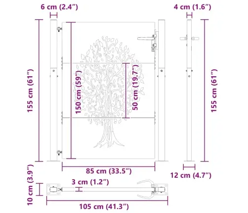 Dārza Vārti, 105X155 Cm, Tērauds Ar Rūsas Efektu, Koka Dizains Vidaxl