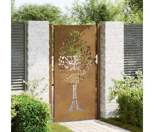 Dārza Vārti, 105X205 Cm, Tērauds Ar Rūsas Efektu, Koka Dizains Vidaxl