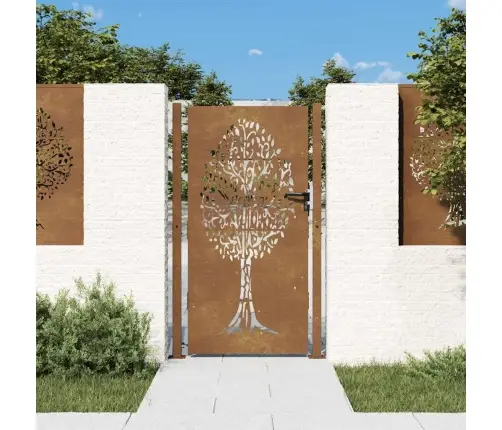 Dārza Vārti, 105X205 Cm, Tērauds Ar Rūsas Efektu, Koka Dizains Vidaxl