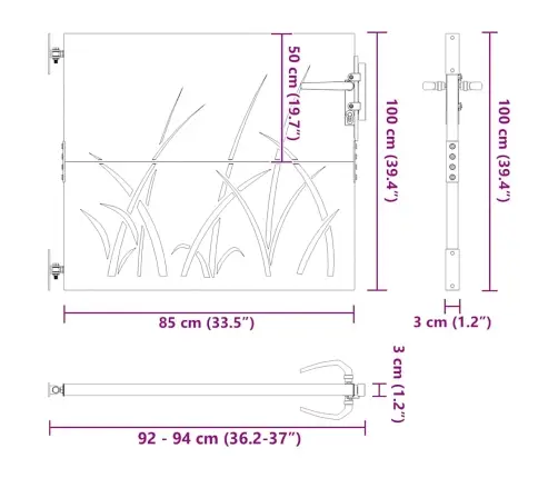 Dārza Vārti, 85X100 Cm, Tērauds Ar Rūsas Efektu, Zāles Dizains Vidaxl