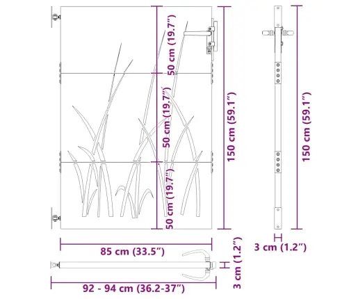 Dārza Vārti, 85X150 Cm, Tērauds Ar Rūsas Efektu, Zāles Dizains Vidaxl