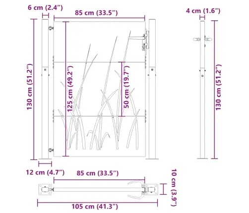 Dārza Vārti, 105X130 Cm, Tērauds Ar Rūsas Efektu, Zāles Dizains Vidaxl